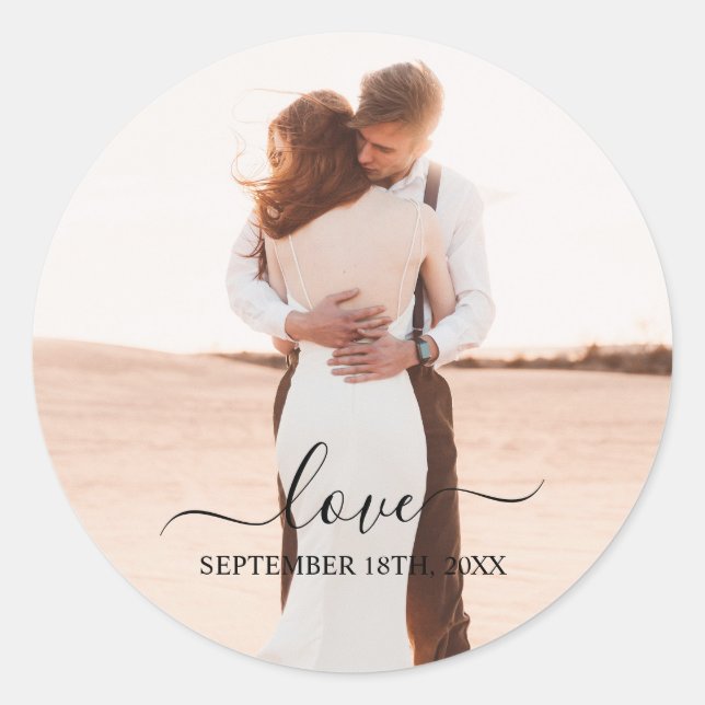 Hochzeit von Foto Memory Liebe Runder Aufkleber (Vorderseite)