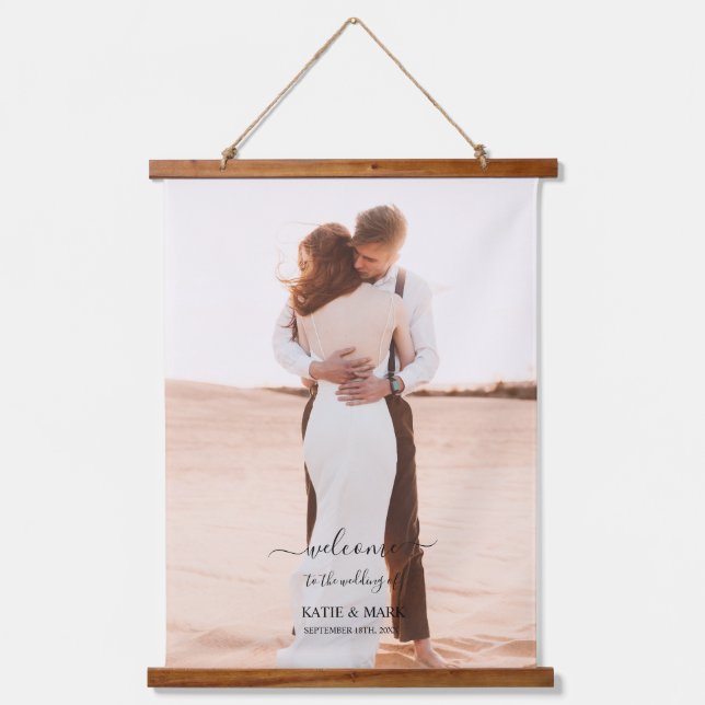 Hochzeit von Foto Memory Liebe Wandteppich Mit Holzrahmen (Vorderseite)
