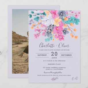 Hochzeit von Foto mit ausgetrockneten Wildblumen  Einladung