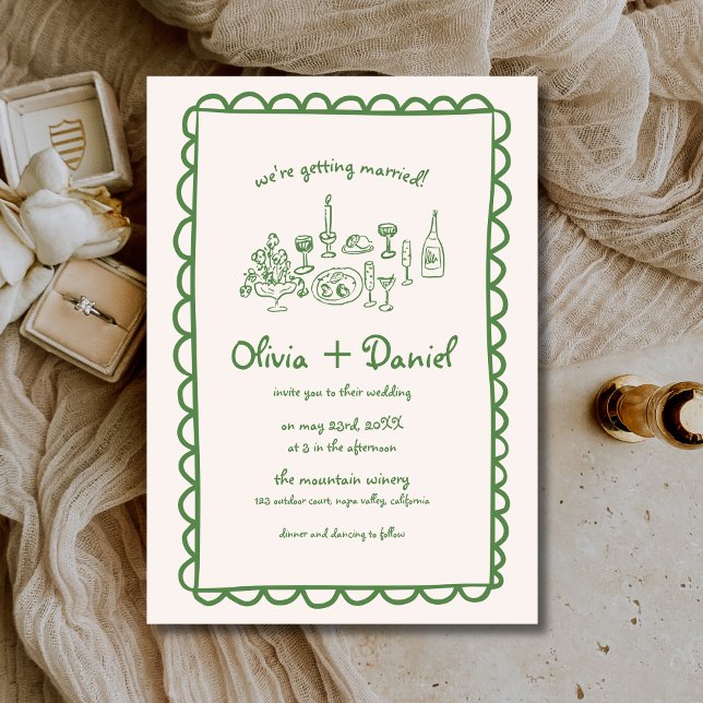 Hochzeit von Funky Hand Drawn Green Handwriting Einladung (Von Creator hochgeladen)