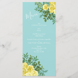 Hochzeit von Gelb und Aqua Vintager Frühling Menükarte