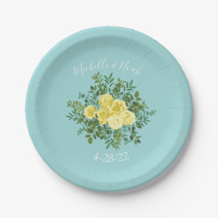 Hochzeit von Gelb und Aqua Vintager Frühling Pappteller