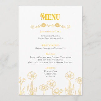 Hochzeit von Gelb und Weiß Menükarte