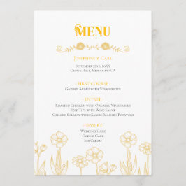 Hochzeit von Gelb und Weiß Menükarte