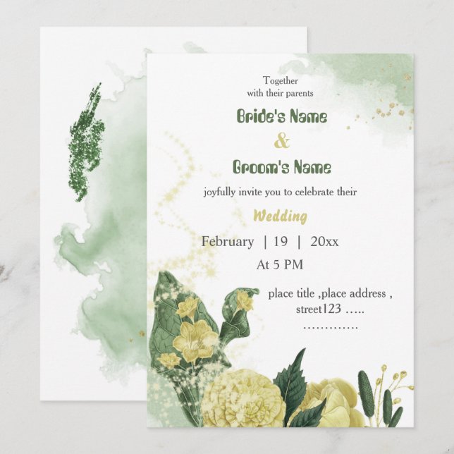 Hochzeit von gelben Blumen Einladung (Vorne/Hinten)