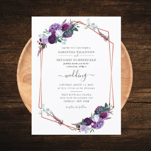 Hochzeit von geometrischen violetten Blumen Einladungspostkarte
