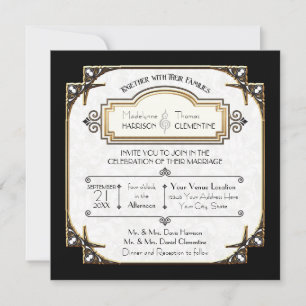 Hochzeit von Gold Art Deco Schwarz und Weiß Typogr Einladung
