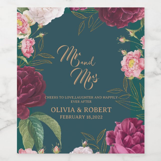 Hochzeit von Gold & Emerald Green Weinetikett (Einzelnes Label)
