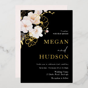 Hochzeit von Gold Foil & Blush-Wildblumen Folieneinladung