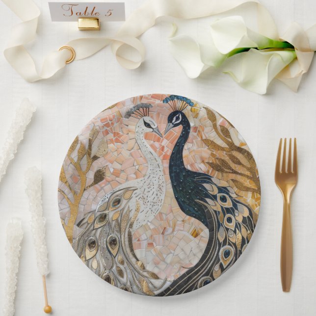 Hochzeit von Gold Glam Peacocks Pappteller (Hochzeit)