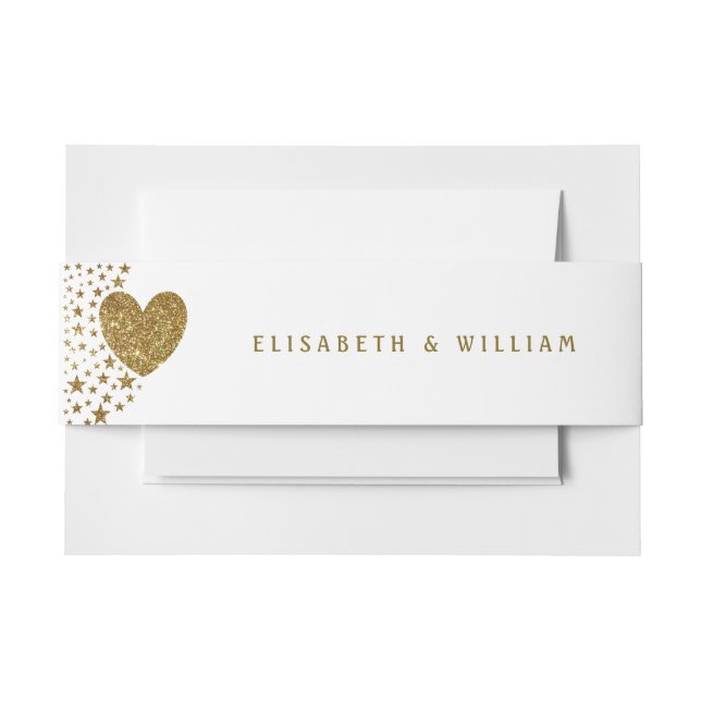 Hochzeit von Gold Glitzer Heart and Stars Einladungsbanderole (Vorderseite Beispiel)