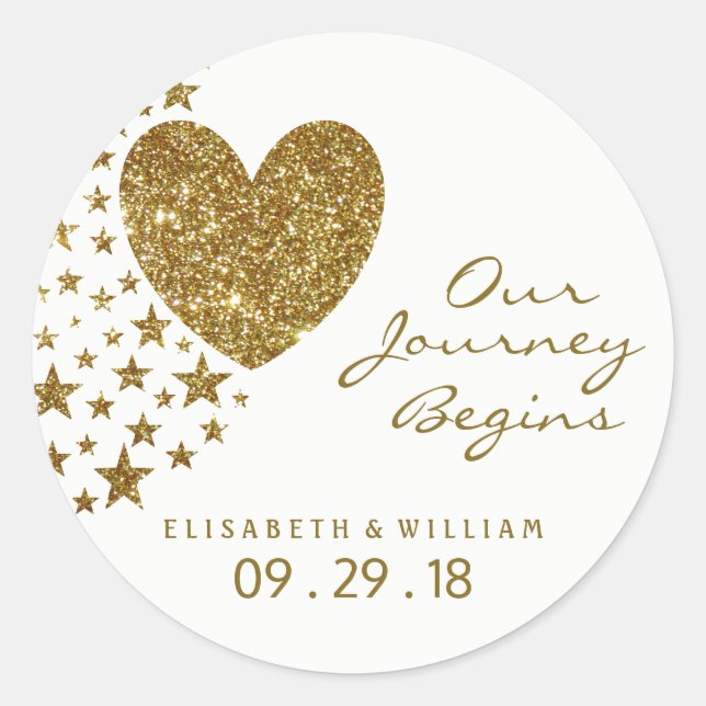 Hochzeit von Gold Glitzer Heart and Stars Runder Aufkleber (Vorderseite)