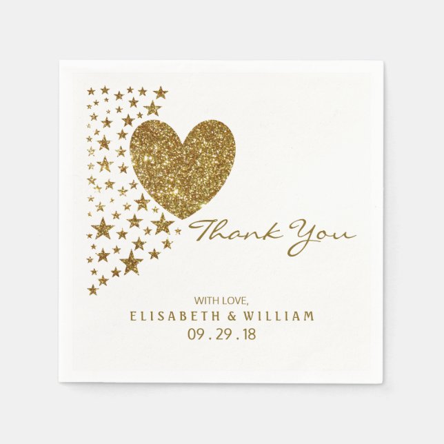 Hochzeit von Gold Glitzer Heart and Stars Serviette (Vorderseite)