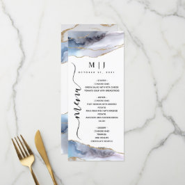 Hochzeit von Gold Glitzer & Navy Blue Agate Menükarte