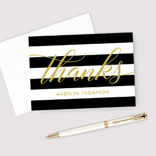 Hochzeit von Gold Script Black und White Stripes Dankeskarte