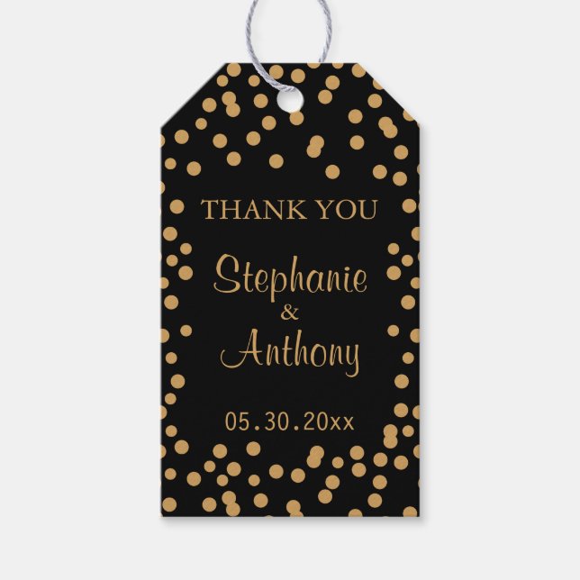 Hochzeit von Gold und Black Confetti Geschenkanhänger (Vorderseite)