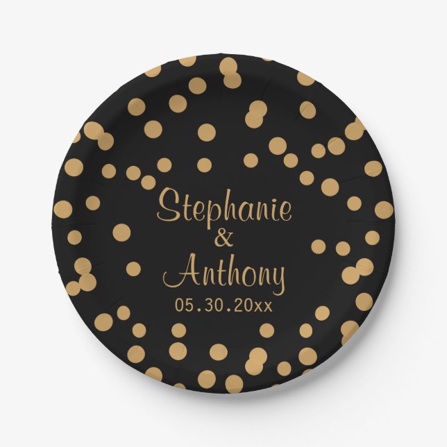 Hochzeit von Gold und Black Confetti Pappteller (Vorderseite)