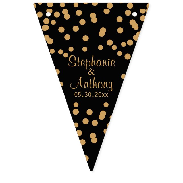 Hochzeit von Gold und Black Confetti Wimpelkette (Erste Fahne)