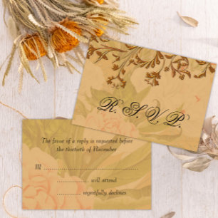 Hochzeit von Gold und verblichenen Peonies RSVP Karte