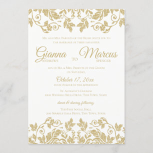 Hochzeit von Gold und White Damask Einladung