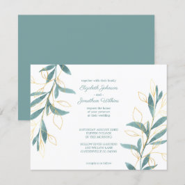 Hochzeit von Golden Green Floral Einladung