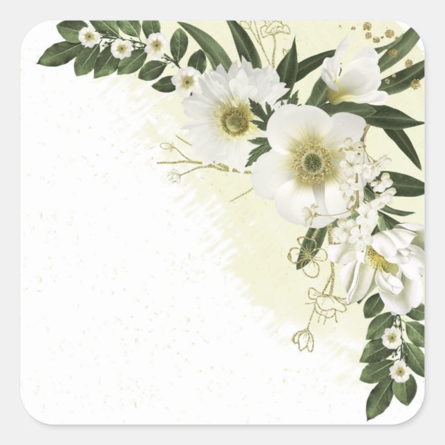 Hochzeit von goldfarbenen und weißen Blume Quadratischer Aufkleber (Vorderseite)