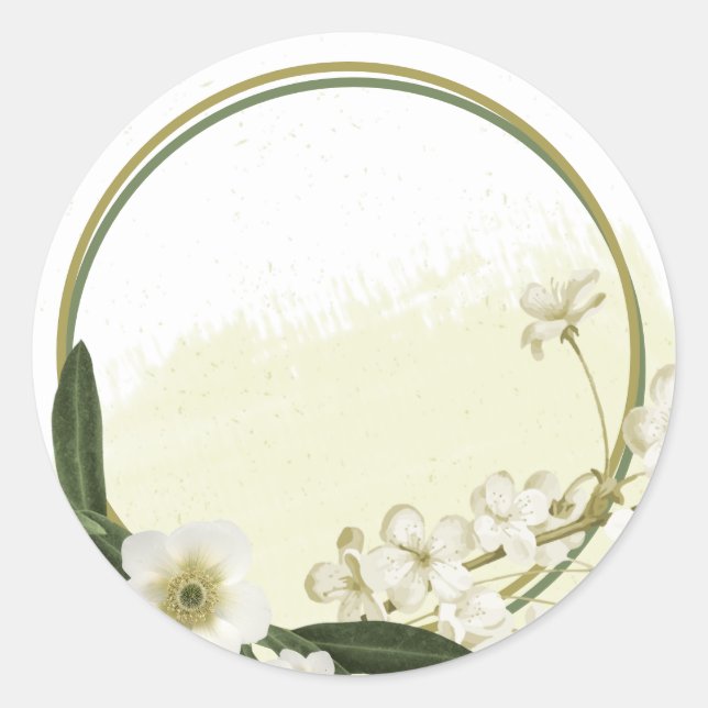 Hochzeit von goldfarbenen und weißen Blume Runder Aufkleber (Vorderseite)