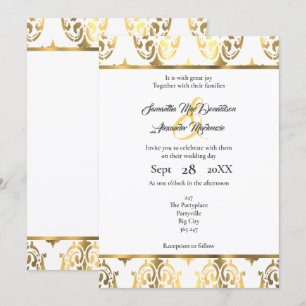 Hochzeit von Goldmedaillen und weißem Damast Einladung