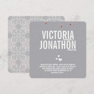 Hochzeit von grauem Rotem Herz, moderne Typografie Einladung