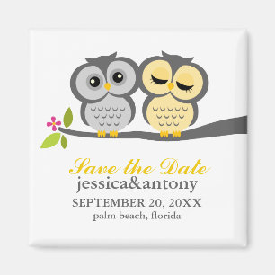 Hochzeit von grauen und gelben Owls Magnet
