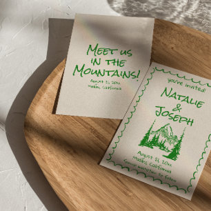 Hochzeit von Hand Drawn Cream Green Boho Mountain Save The Date