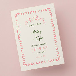 Hochzeit von Hand Rosa und Grün Französisch Save The Date