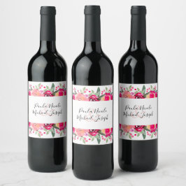 Hochzeit von heißrosa Wasserfarben Weinetikett