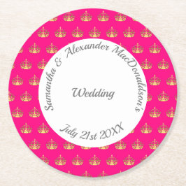 Hochzeit von hellrosa und goldener Krone Runder Pappuntersetzer