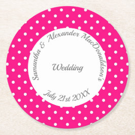 Hochzeit von hellrosa und weißem Punkt Runder Pappuntersetzer