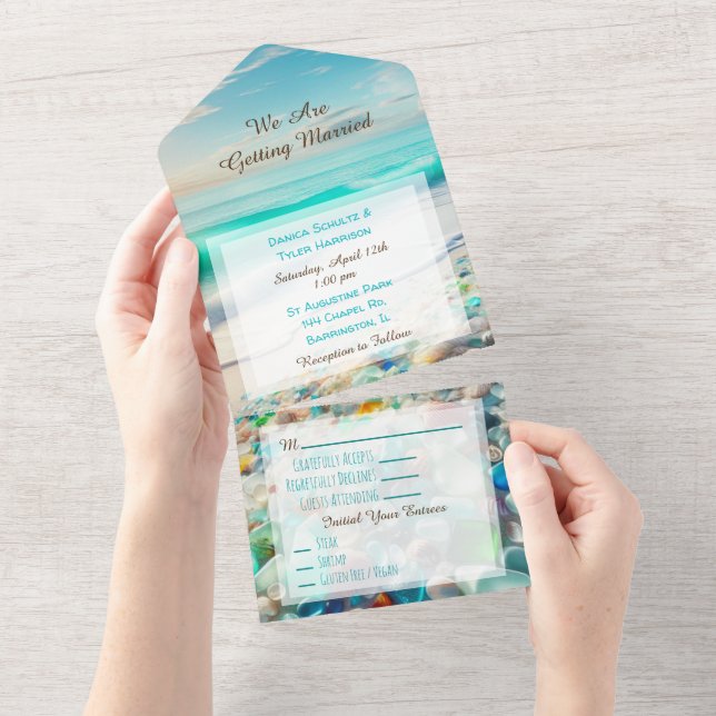 Hochzeit von hübschen Meeres- und Meergläsern All In One Einladung (Abreißen)