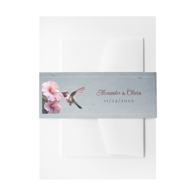 Hochzeit von Hummingvogel und Hibiskus | Blau Einladungsbanderole (Vorderseite Beispiel)