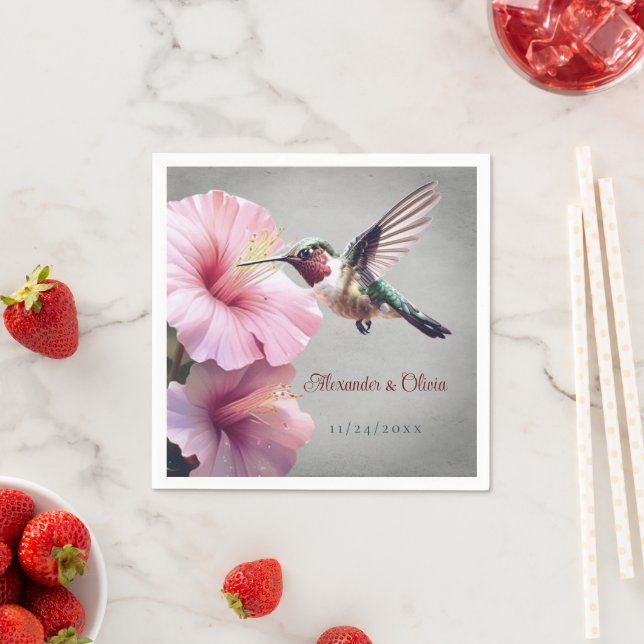 Hochzeit von Hummingvogel und Hibiskus | Grau Serviette (Beispiel)