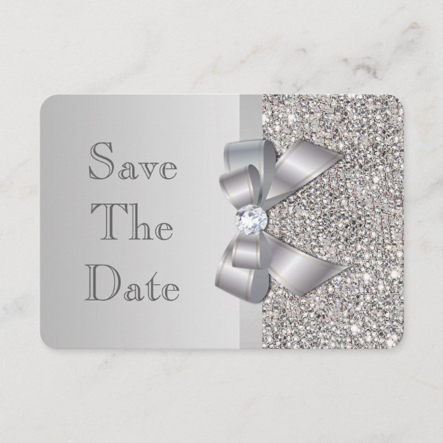 Hochzeit von Imitaten Silver Sequins Bow Save the  Date (Vorderseite)