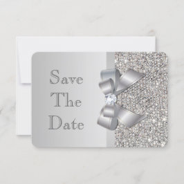 Hochzeit von Imitaten Silver Sequins Bow Save the Date