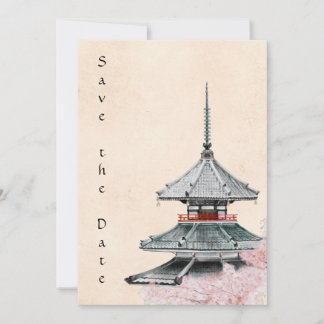 Hochzeit von japanischem Tempel und Kirschblüten Save The Date