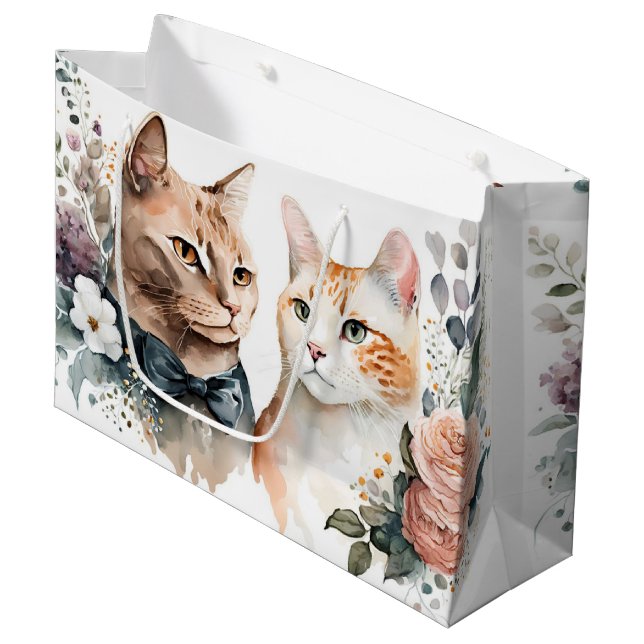Hochzeit von Katzen in Blume Große Geschenktüte (Vorderseite Schrägansicht)