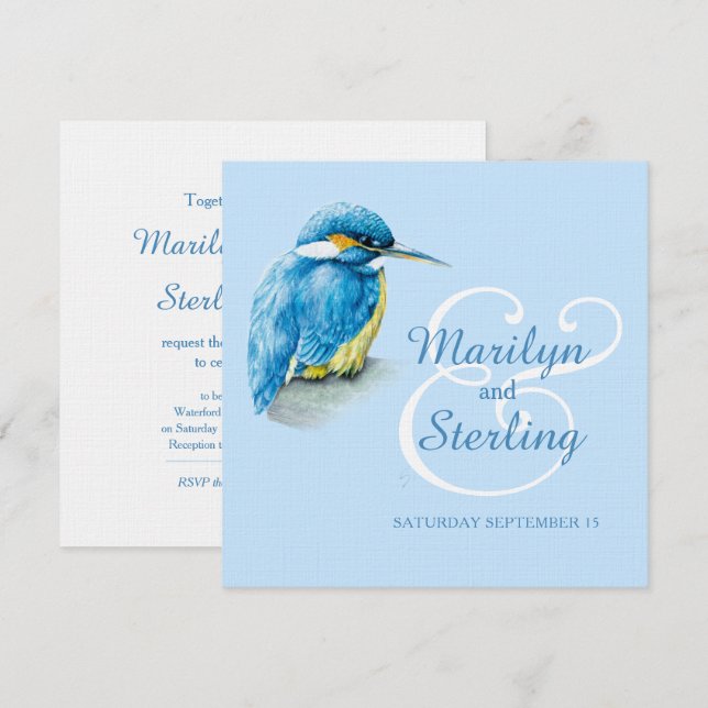 Hochzeit von Kingfisher-Vogel, blau und weiß Einladung (Vorne/Hinten)