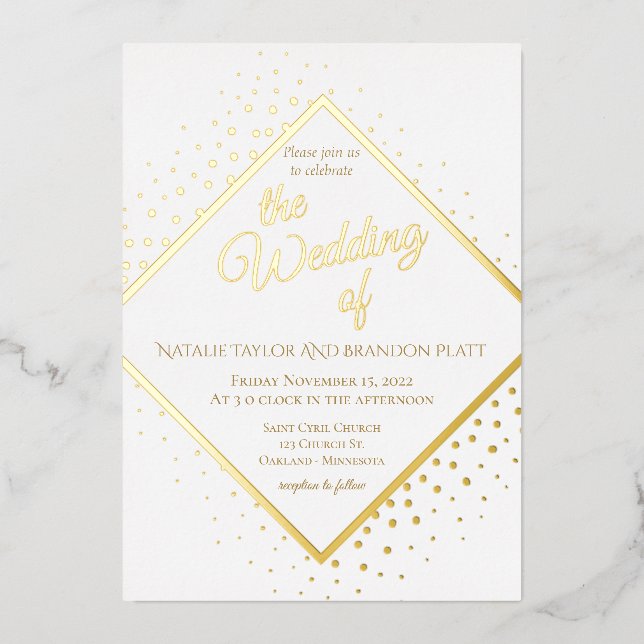Hochzeit von klassischem Gold-Glitzer Folieneinladung (Vorderseite)