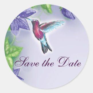 Hochzeit von kleinen, lila Hummingvogel Runder Aufkleber