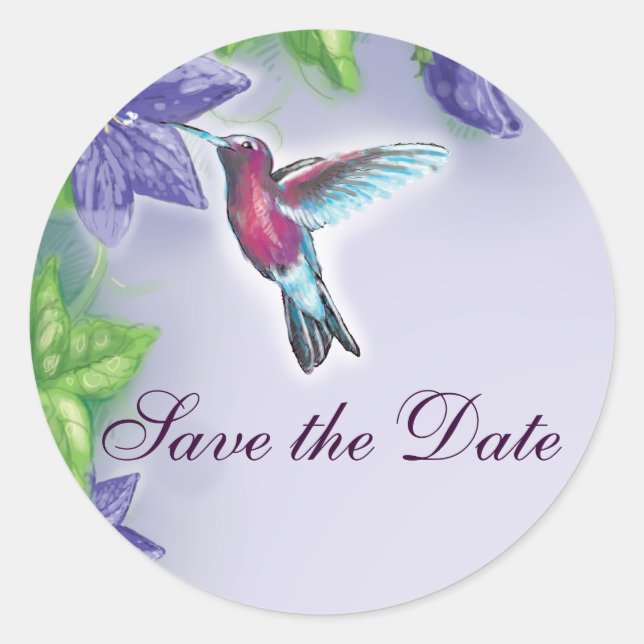 Hochzeit von kleinen, lila Hummingvogel Runder Aufkleber (Vorderseite)
