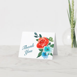 Hochzeit von Korallen und Aqua Floral Dankeskarte