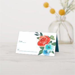 Hochzeit von Korallen und Aqua Floral Platzkarte
