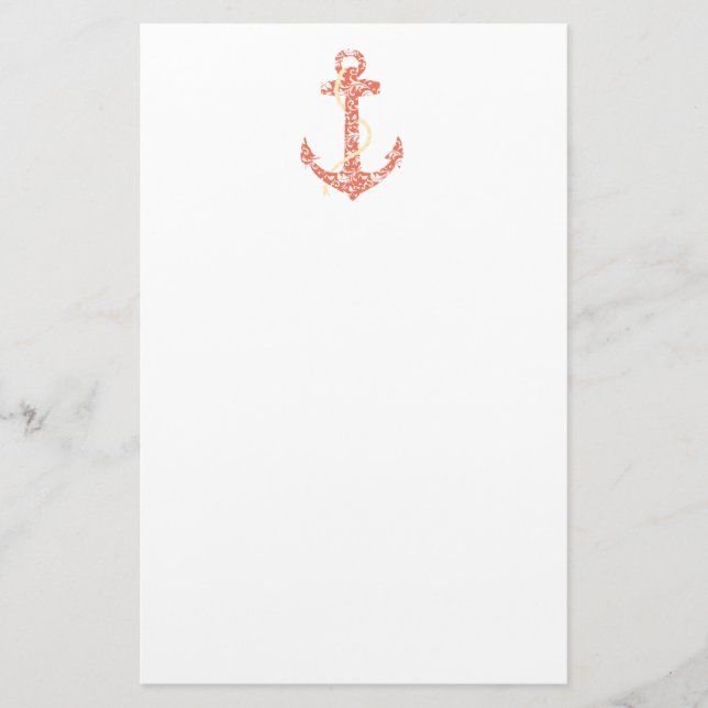 Hochzeit von Korallen und Gelben Ankern Briefpapier (Vorderseite)