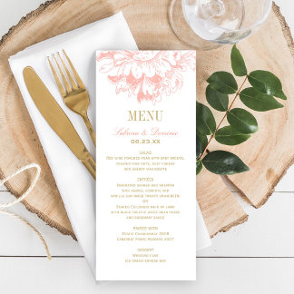 Hochzeit von Korallen und Goldenen Blütenblättern Menükarte